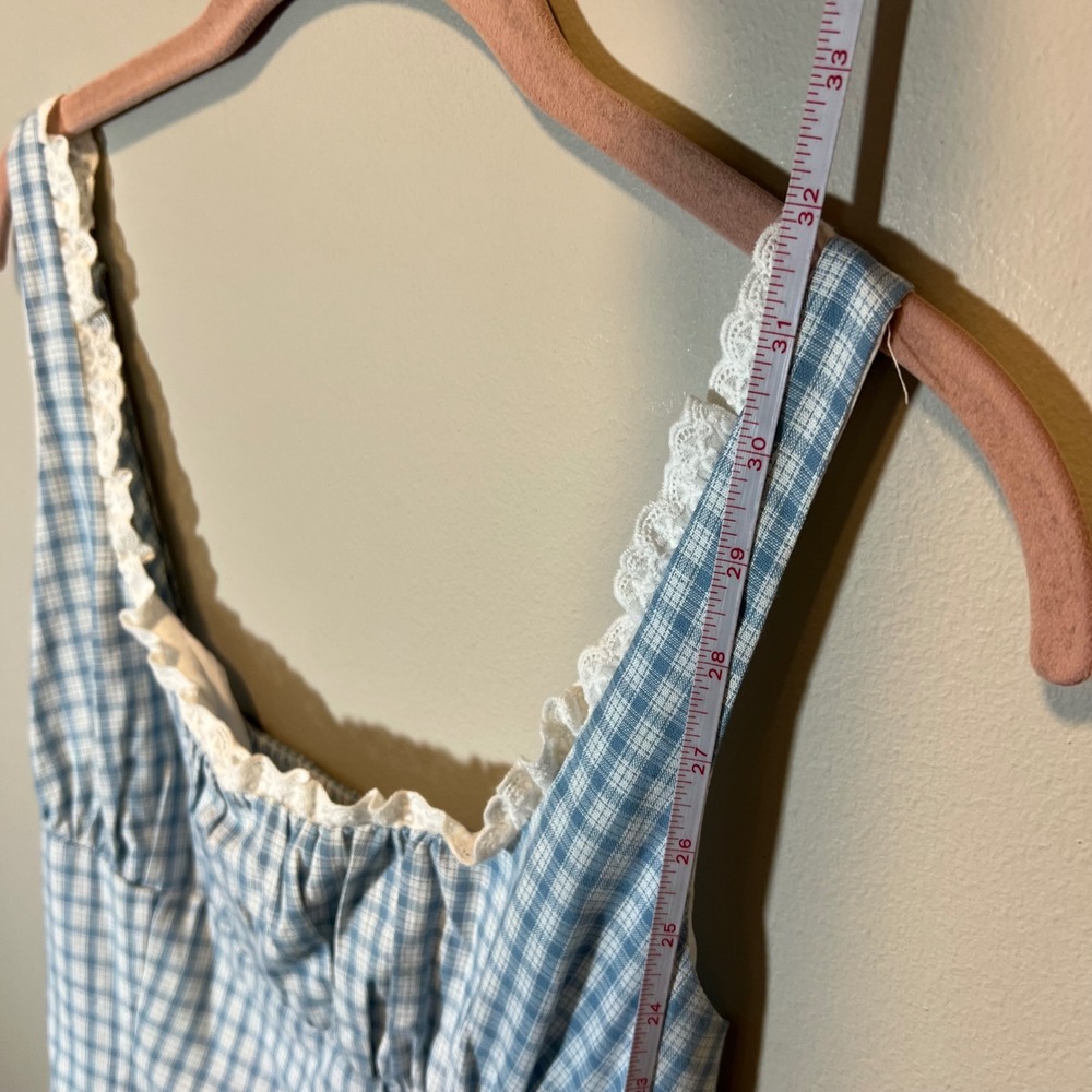 PacSun Your Favorite Blue Gingham Lace Trim Mini Dress Milkmaid Cottagecore S - Picture 10 of 12